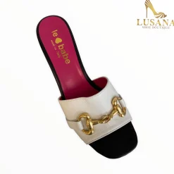 Women Le Babe Cream Leather Mule