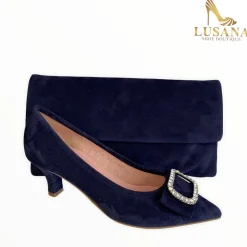 Women Le Babe Navy Suede Clutch Bag