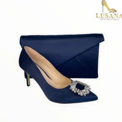 Women Marian Navy Silk Clutch Bag
