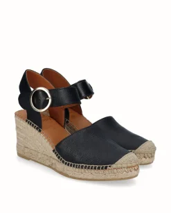 Women VIGUERA Black Leather Espadrille