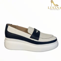 Women Wonders White And Navy Loafer