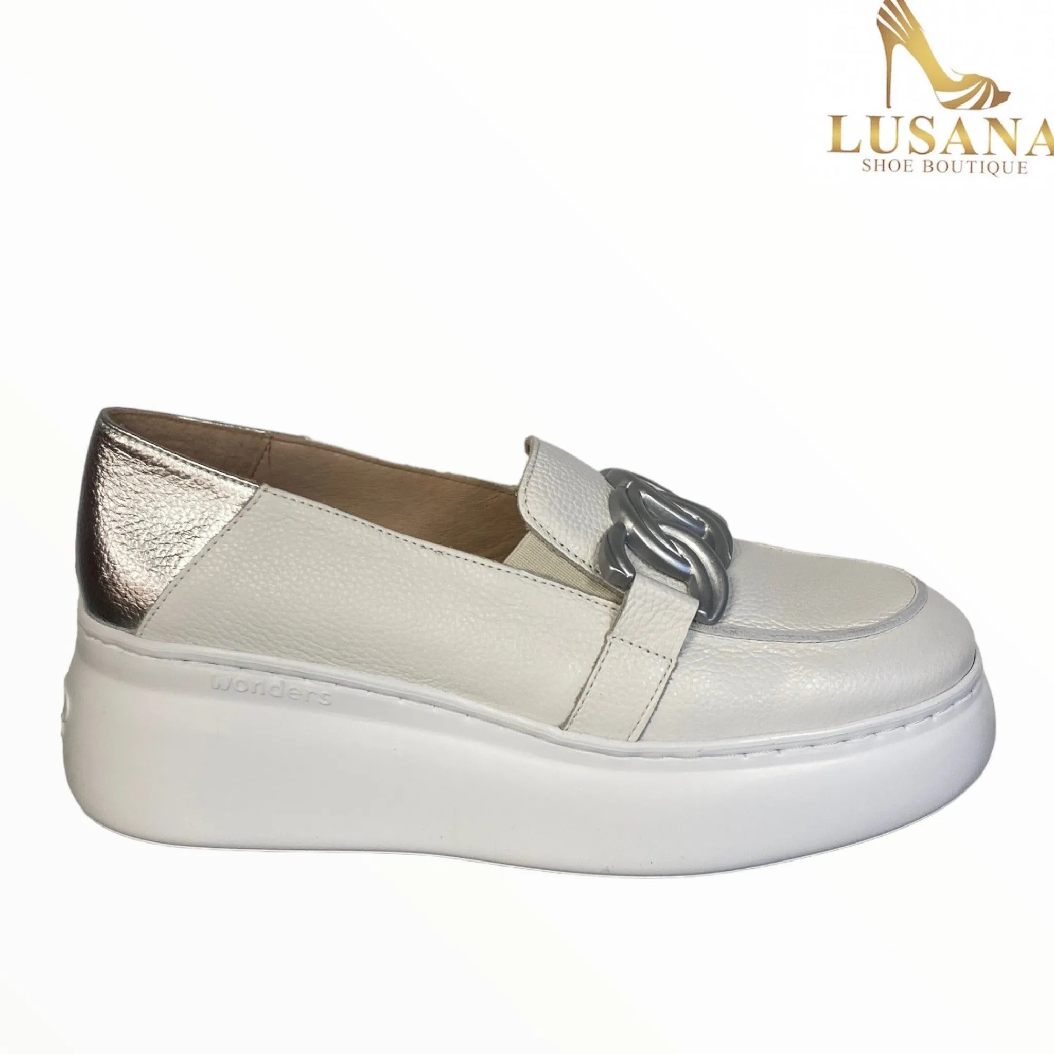Women Wonders White And Silver Loafer